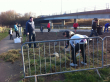 Josh's family and friends clearing the site